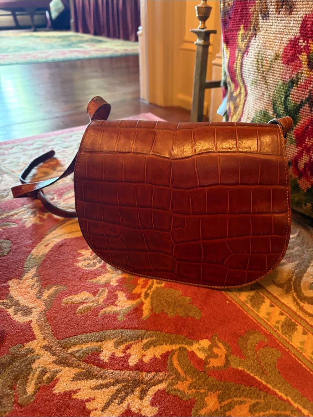 Leather croc embossed saddle bag